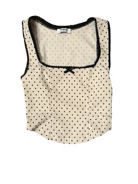Vintage-Inspired Black Dot Cream Tank Top with Trim